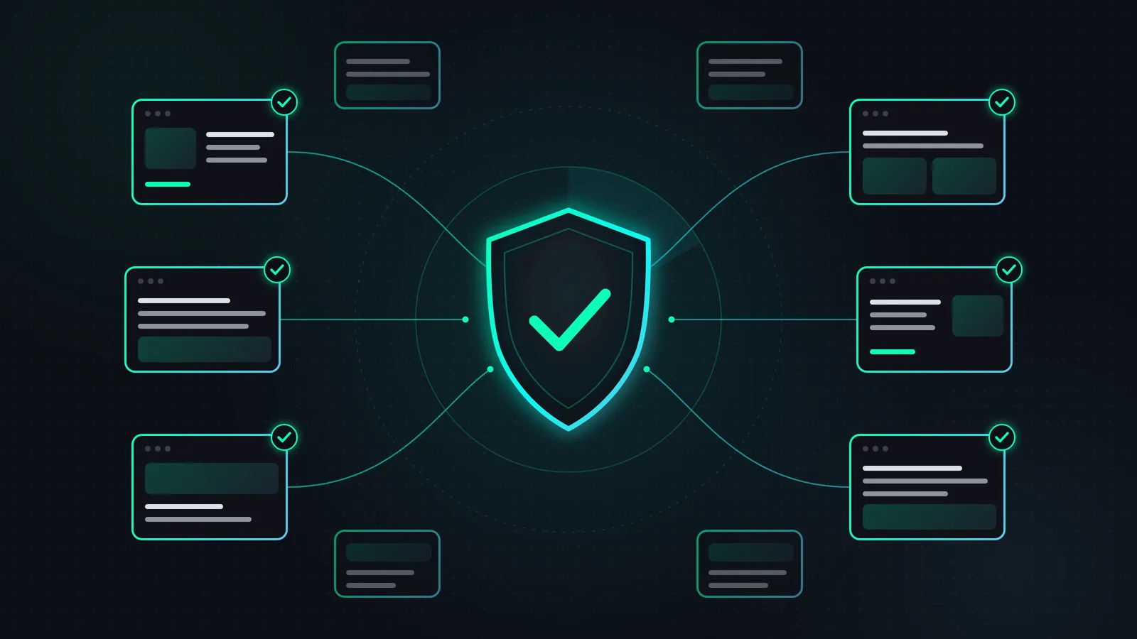 Illustration d'un bouclier de sécurité relié à plusieurs sites web sous surveillance