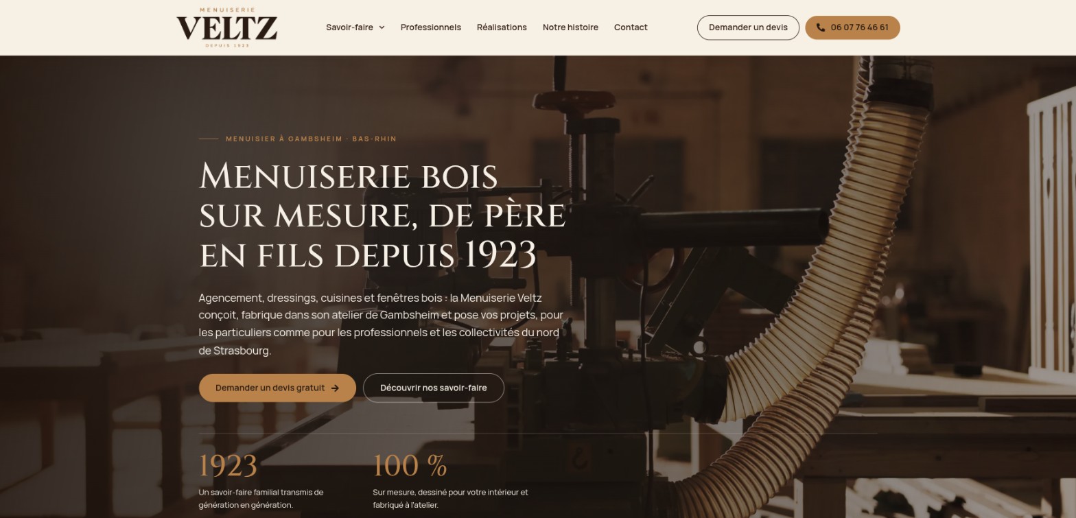 Menuiserie Veltz website designed by HDKN