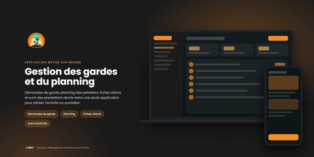 Application de gestion Pets Island réalisée par HDKN