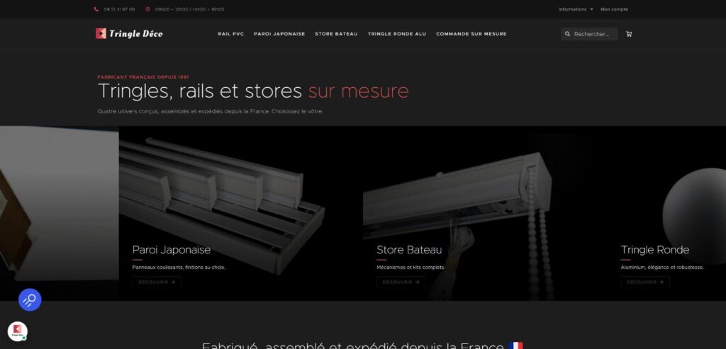 Site web Tringle Déco réalisé par HDKN, version 2026