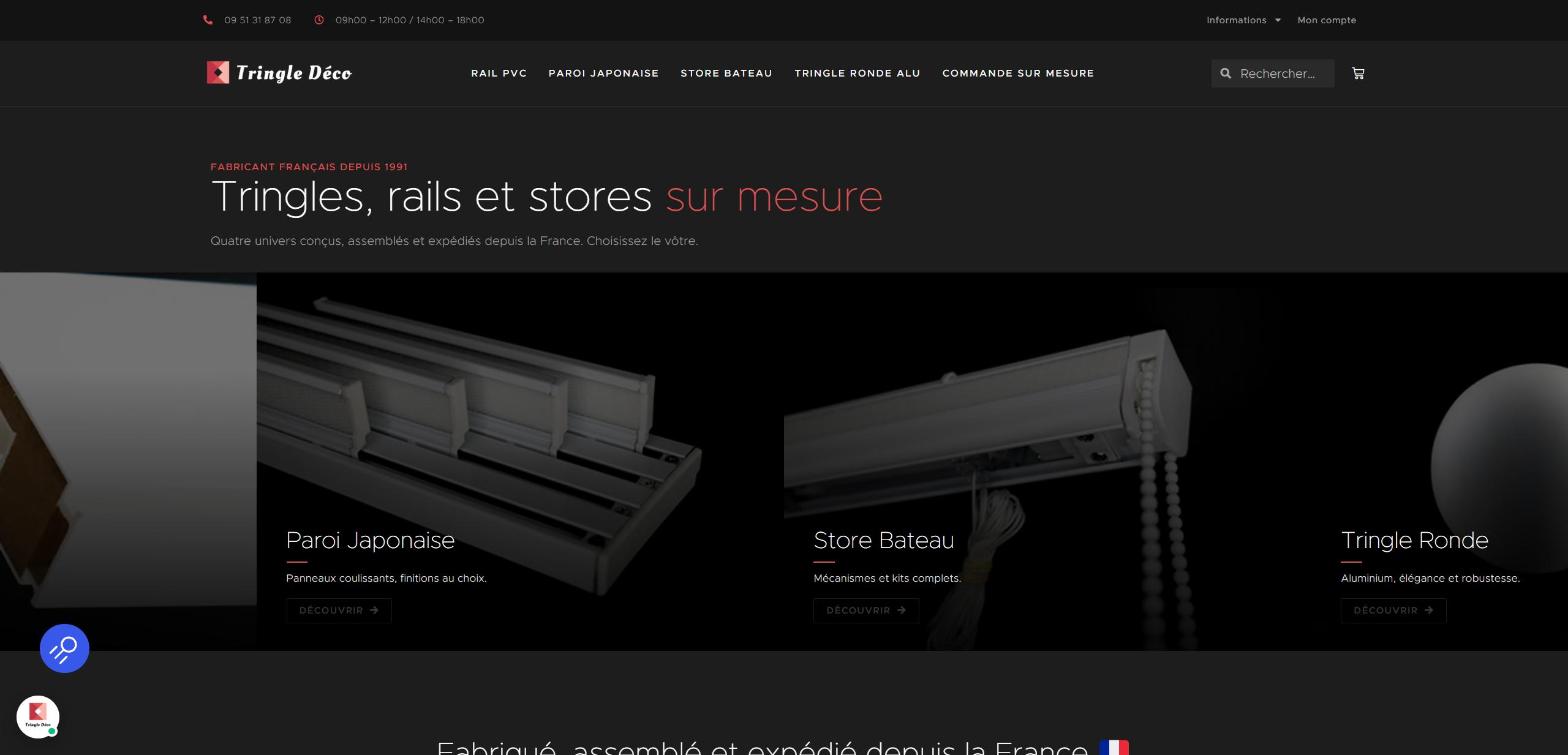 Site web Tringle Déco réalisé par HDKN, version 2026